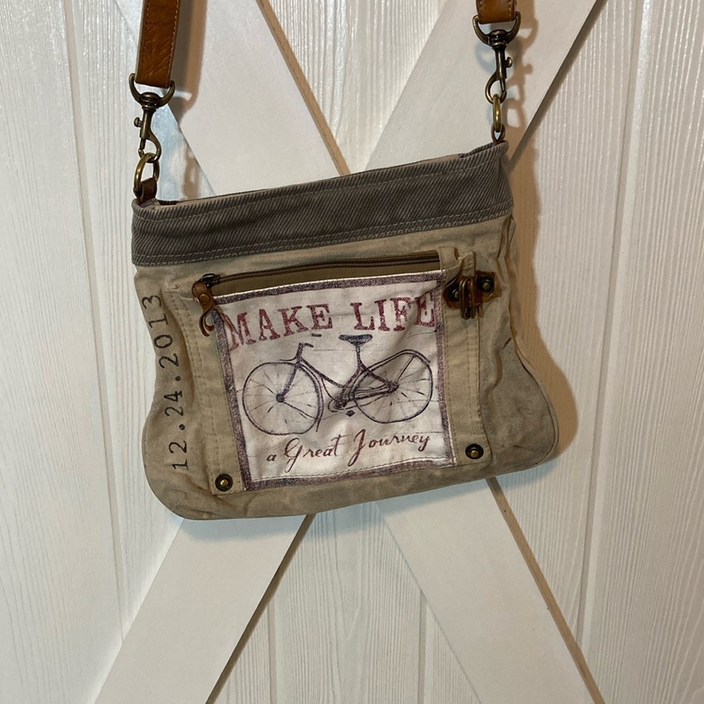 Canvas Crossbody Bag with Bicycle Print